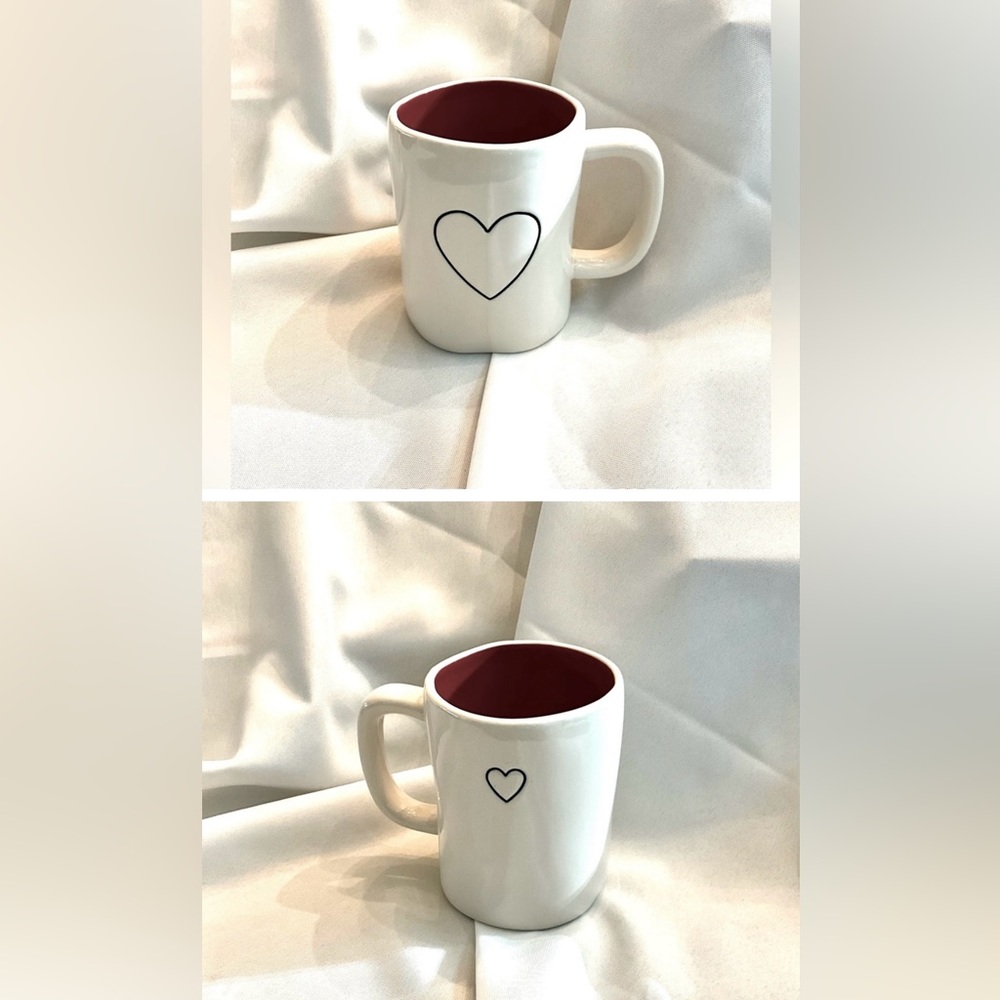 New!  RAE DUNN Large Mug Black Outline Big Heart & Small Heart Sweet Gift! NWOT